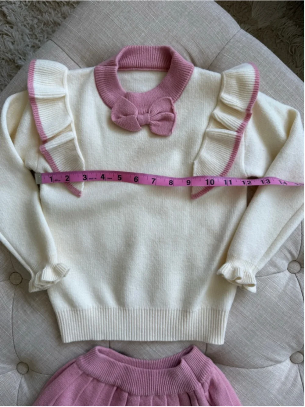 Girls Cream Pink Sweater & Pleated Skirt Matching Set 4T